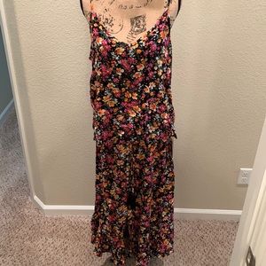Women’s 2 Piece Floral Boho Spaghetti Strap & Floral High Low Maxi Skirt Set